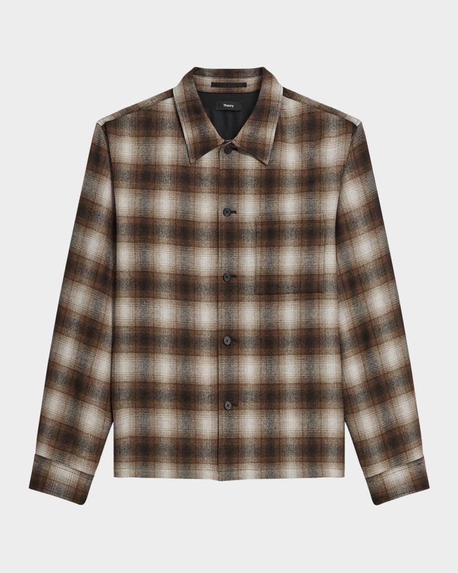 Theory Men's Jesi Plaid Wool-Blend Button-Down Shirt | Neiman Marcus