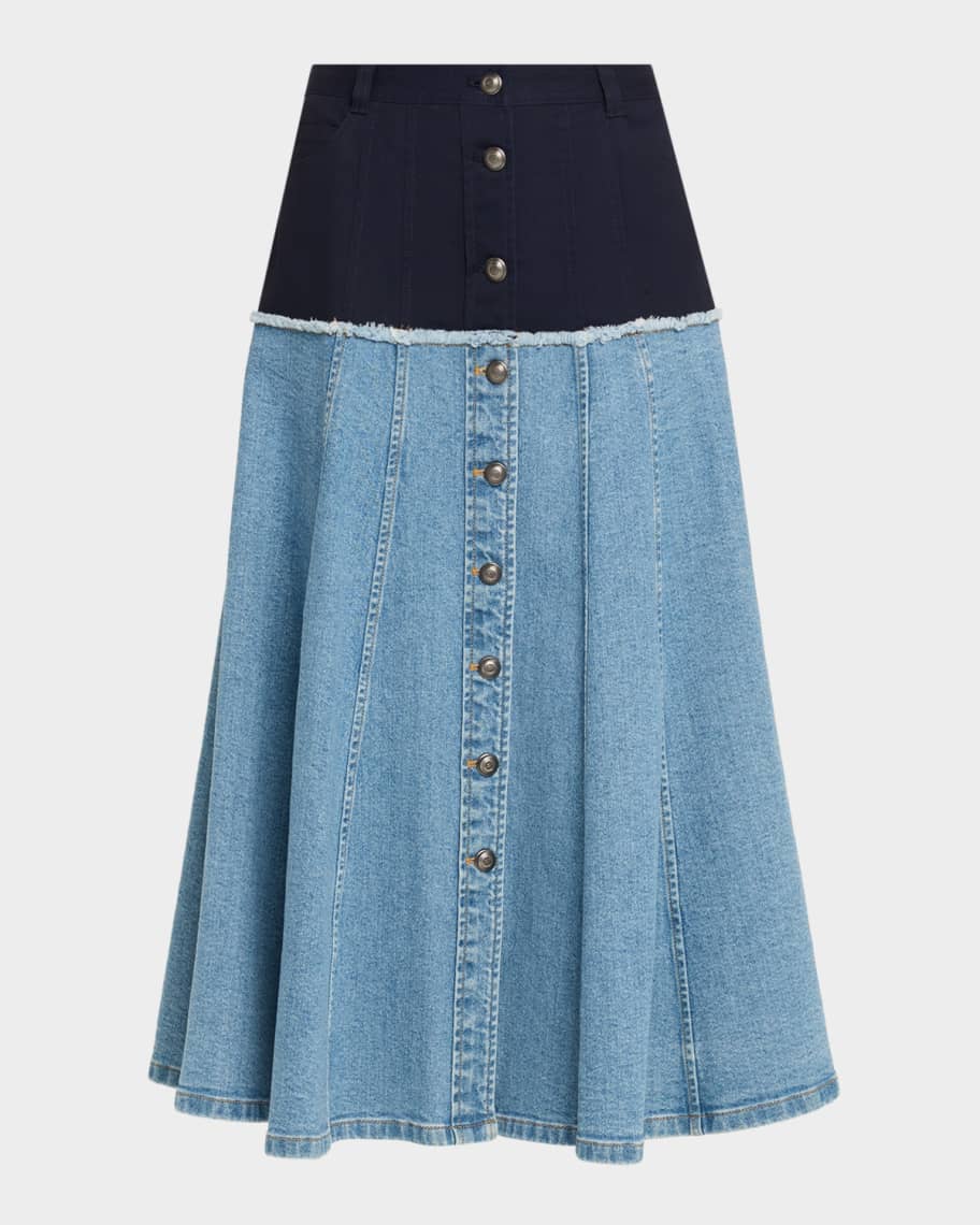 Cinq a Sept Veena Colorblock Denim Midi Skirt | Neiman Marcus