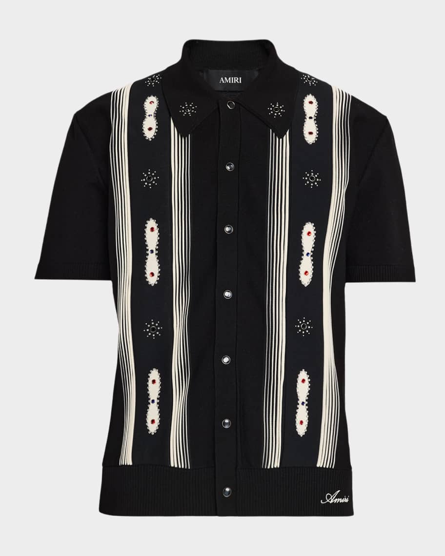 AMIRI シャツ Amiri Men's Studded Stripe Wool Knit Short-Sleeve Shirt | Neiman