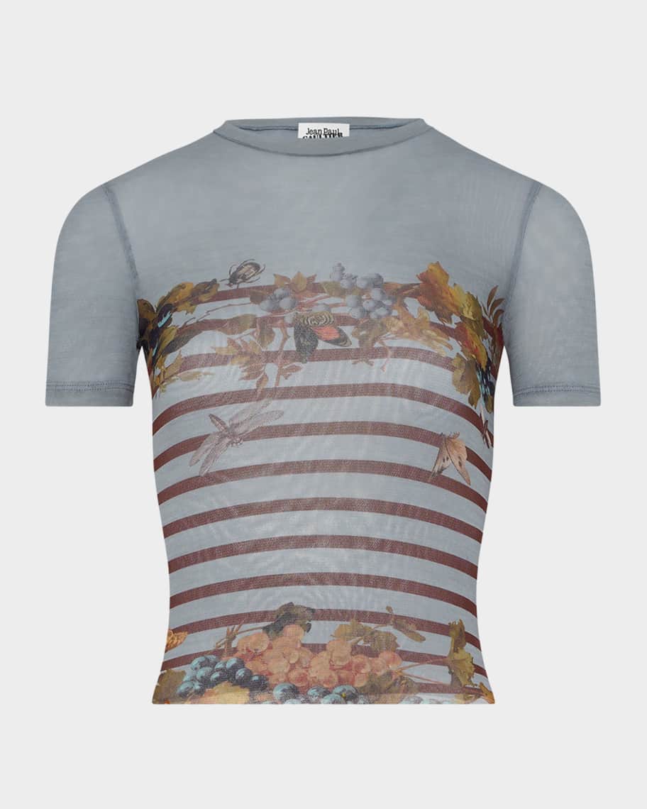 Jean Paul Gaultier Mariniere Grape Print Mesh Baby Tee | Neiman Marcus