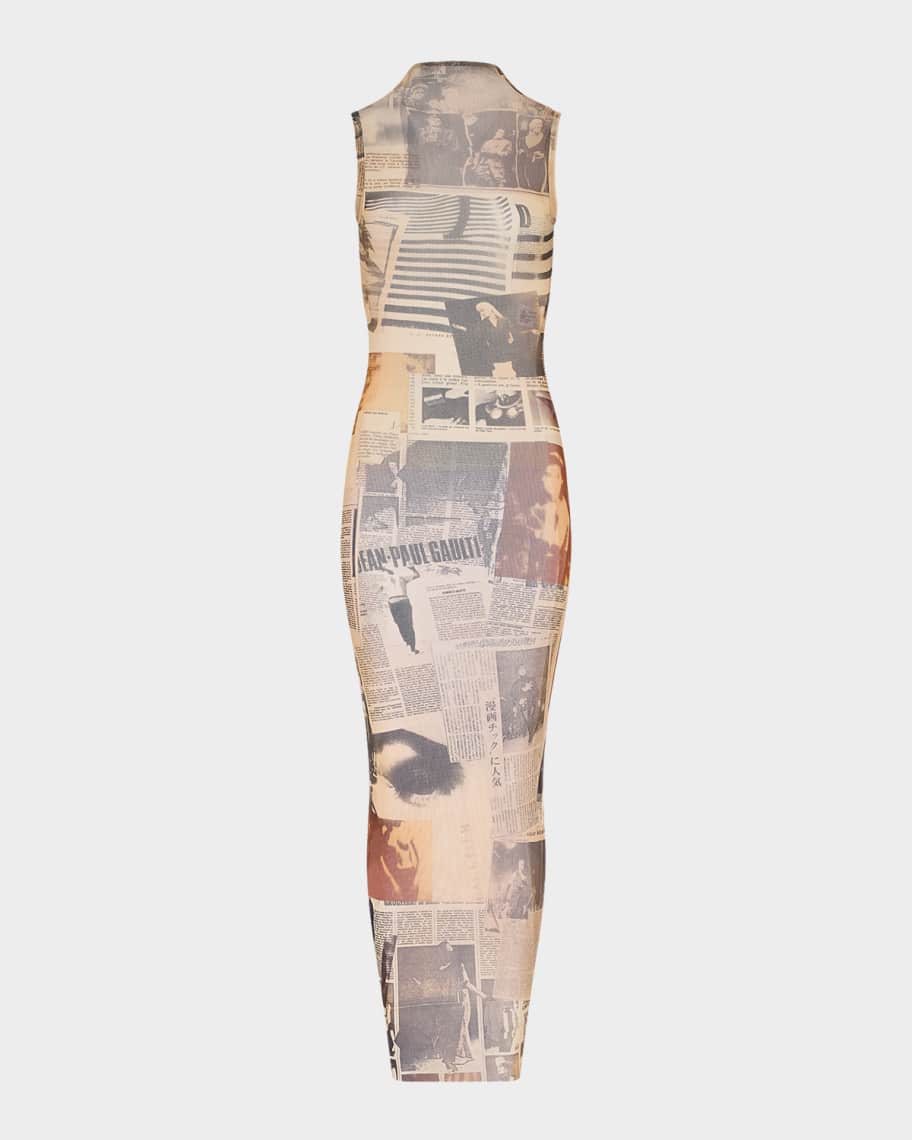 Jean Paul Gaultier Women's Newspaper Print Open Back Mesh Body-Con Dress - Natural - Maxi Dresses