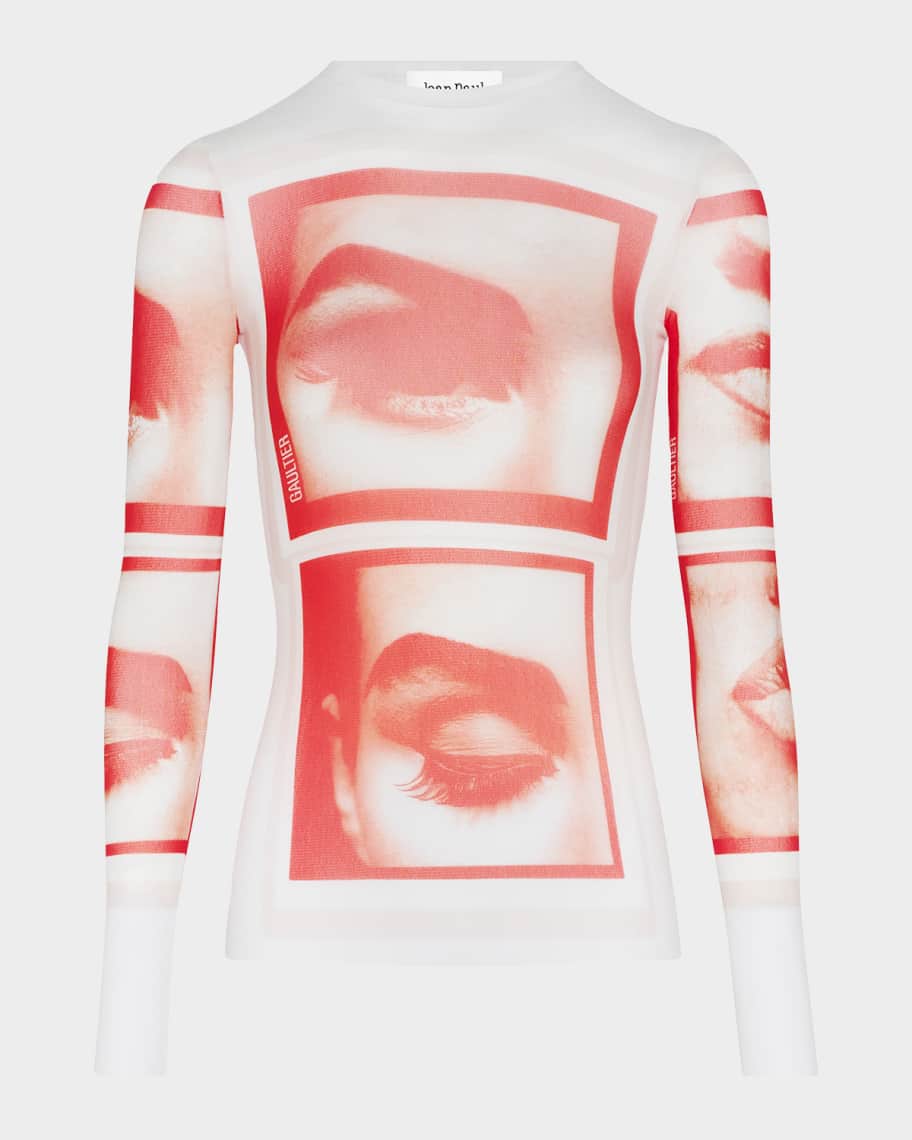 Jean Paul Gaultier Re-Edition Eyes And Lips-Print Mesh Long-Sleeve