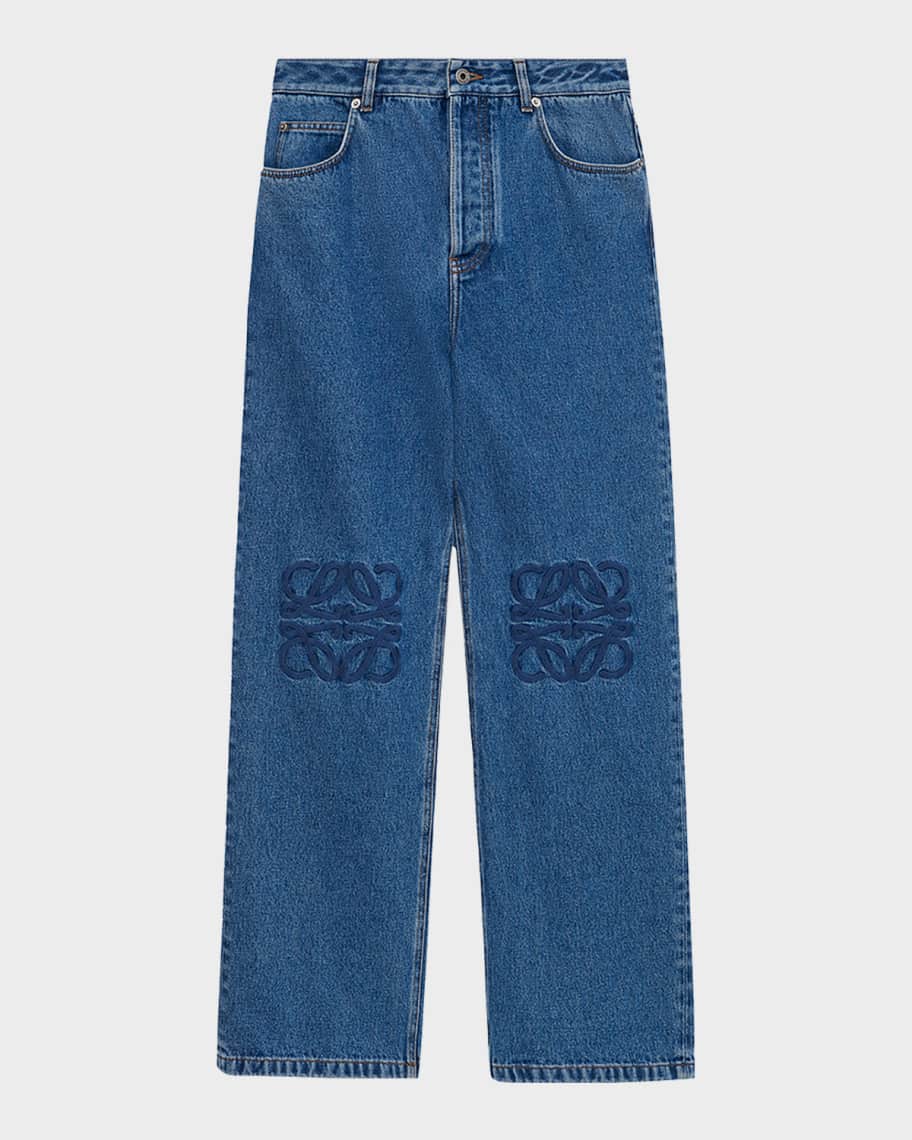 【新品】25SS LOEWE ANAGRAM PATCH RELAXED FIT Loewe Men's Anagram Denim Baggy-Fit Jeans | Neiman Marcus