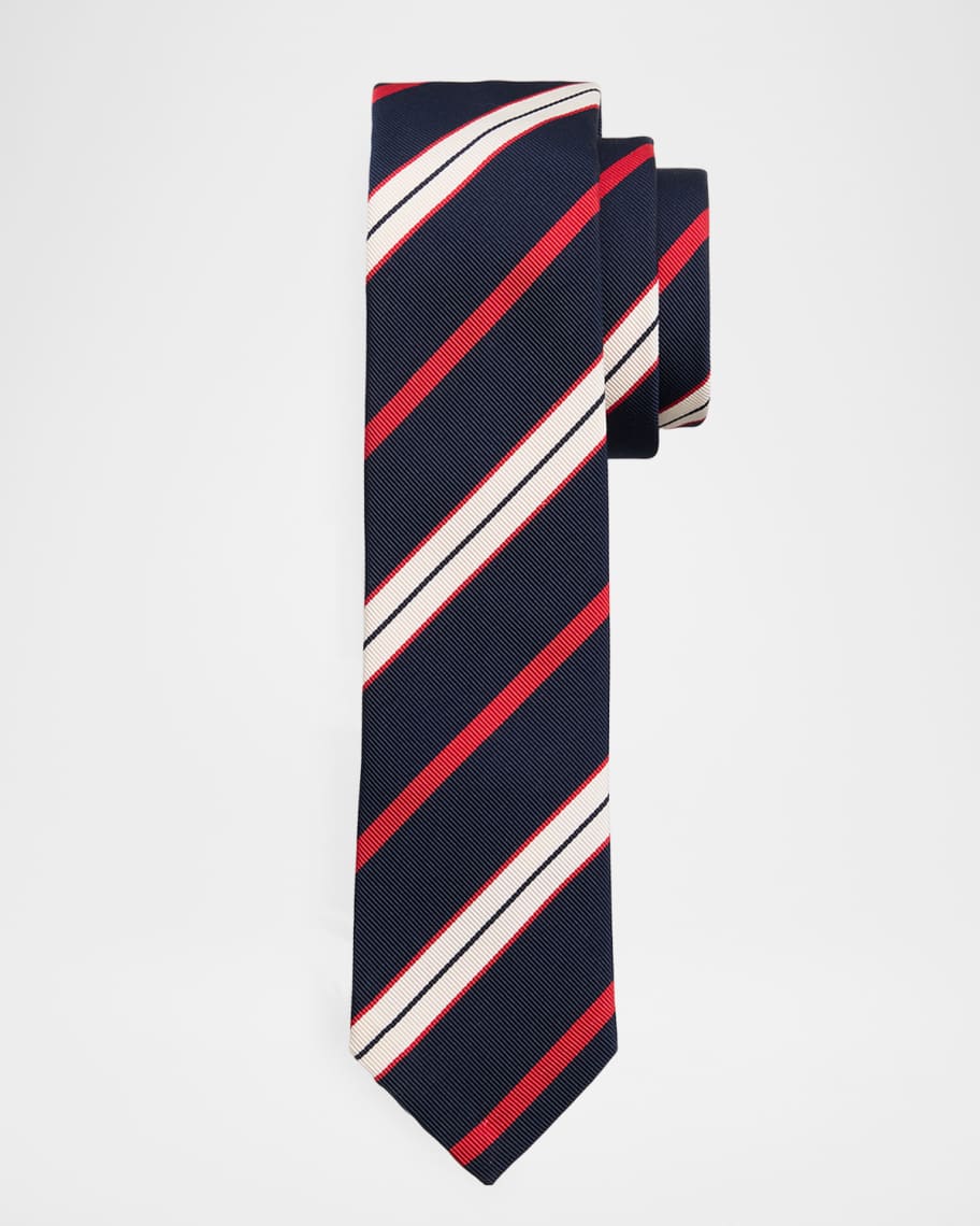 Thom Browne Men's Multi-Stripe Silk and Cotton Tie | Neiman Marcus