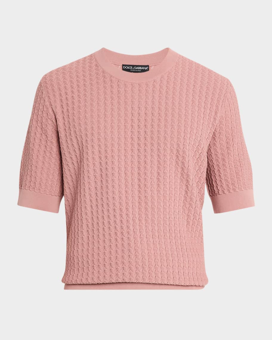 Dolce&Gabbana Men's Cotton Jacquard Knit Short-Sleeve Sweater