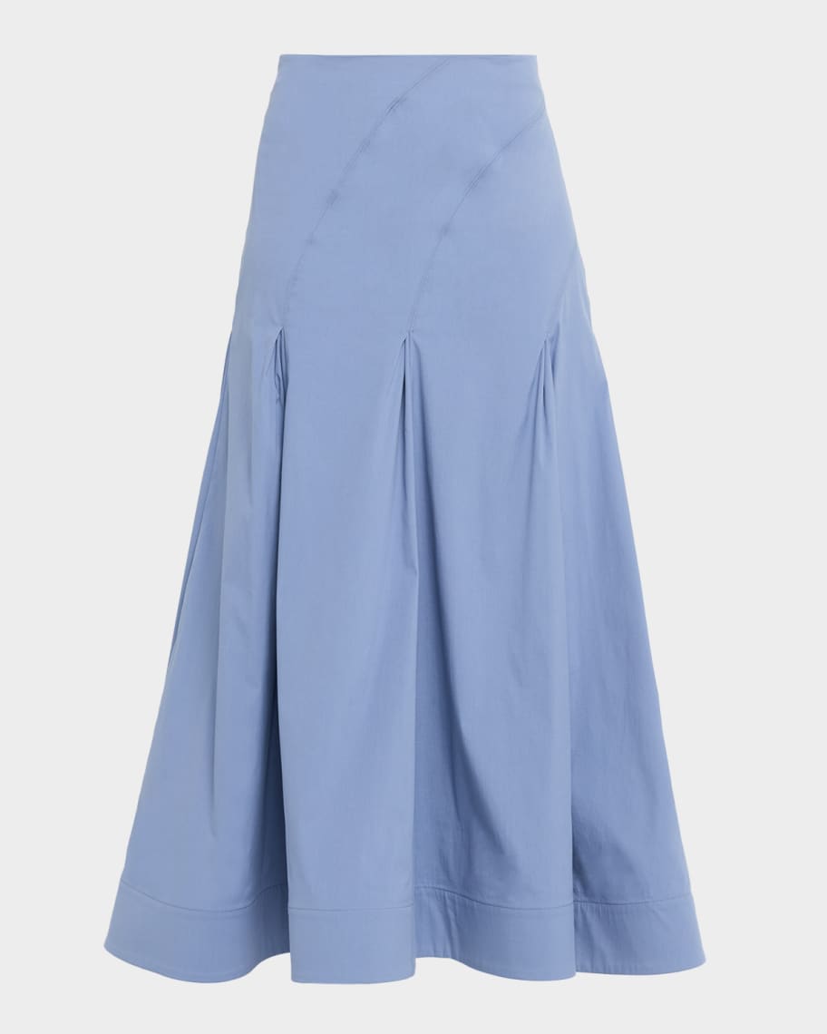 Lela Rose Godet Cotton Poplin Midi Skirt | Neiman Marcus