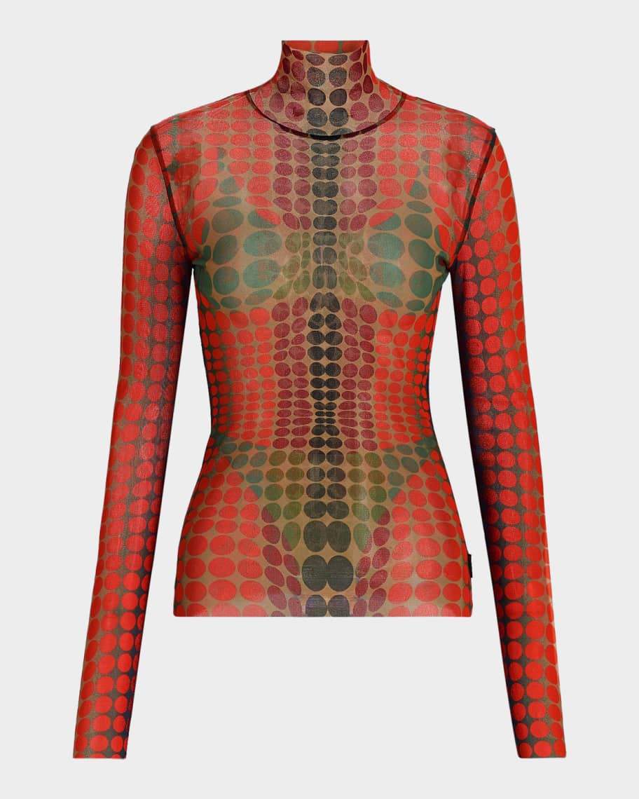 【希少】Jean Paul GAULTIER FEMME ドット柄 ブラウス Jean Paul Gaultier Re-Edition High-Neck Dots Top | Neiman Marcus