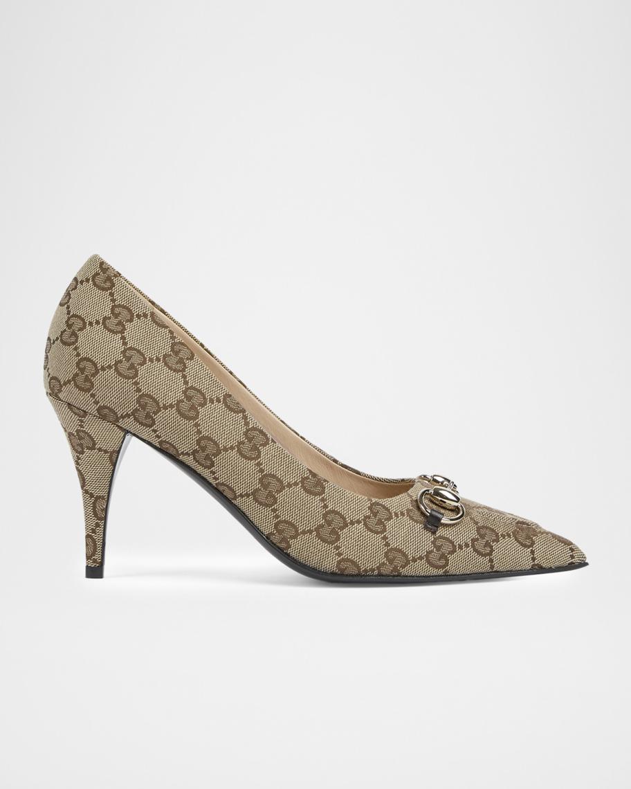 Gucci 85mm Erin GG Monogram Canvas Pumps | Neiman Marcus