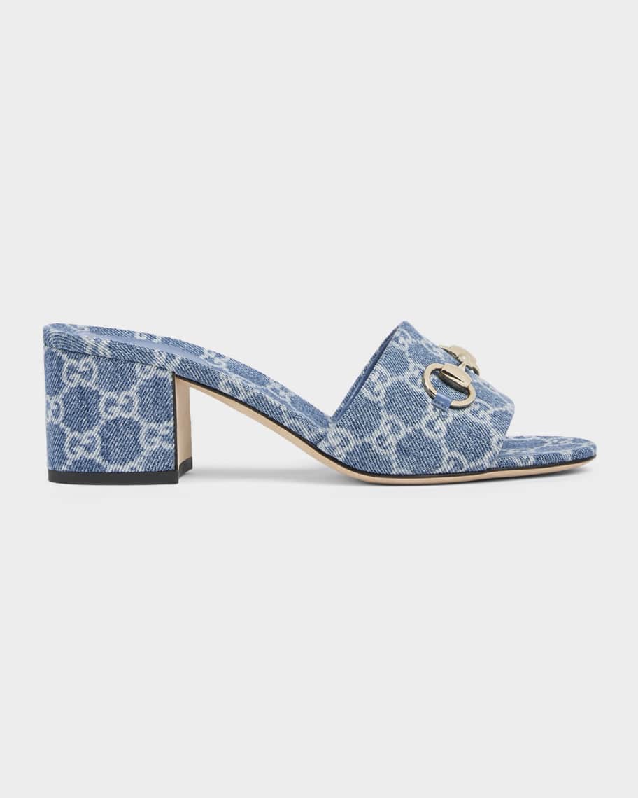 ま2〓 GUCCI グッチ ノースリーブ レディース S ダークネイビー Gucci 55mm Siaga GG Monogram Denim Block-Heel Sandals | Neiman Marcus
