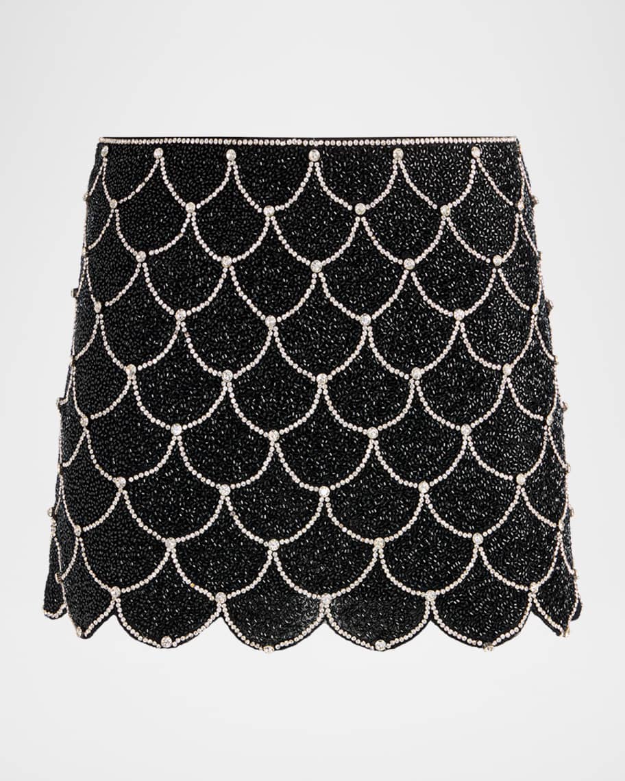 ALICE + OLIVIA Rubi Embellished Scallop Micro Mini Skirt | Neiman