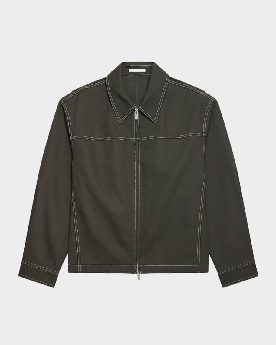 Helmut Lang Men's Twill Contrast-Stitch Full-Zip Carpenter Jacket