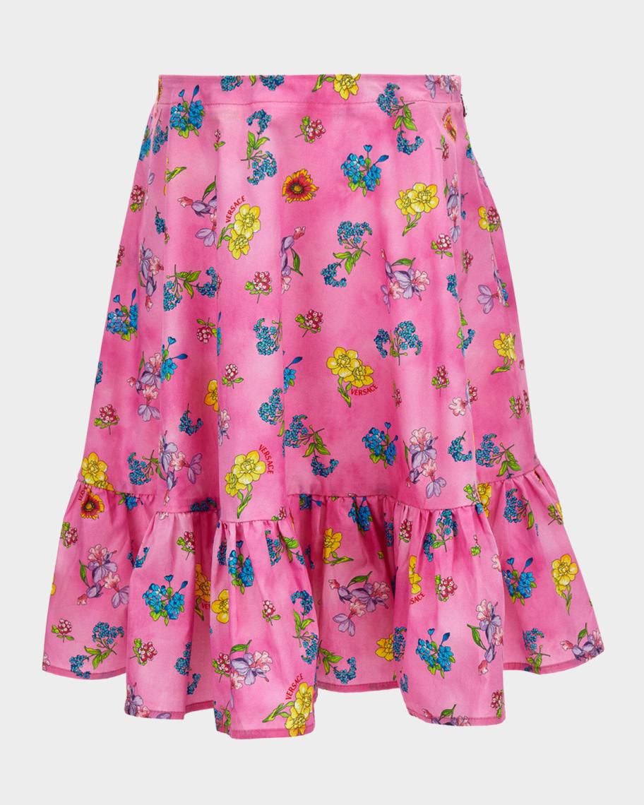 Versace Girl's Flights Floral Ruffled-Hem Skirt, Size 6-14 | Neiman Marcus