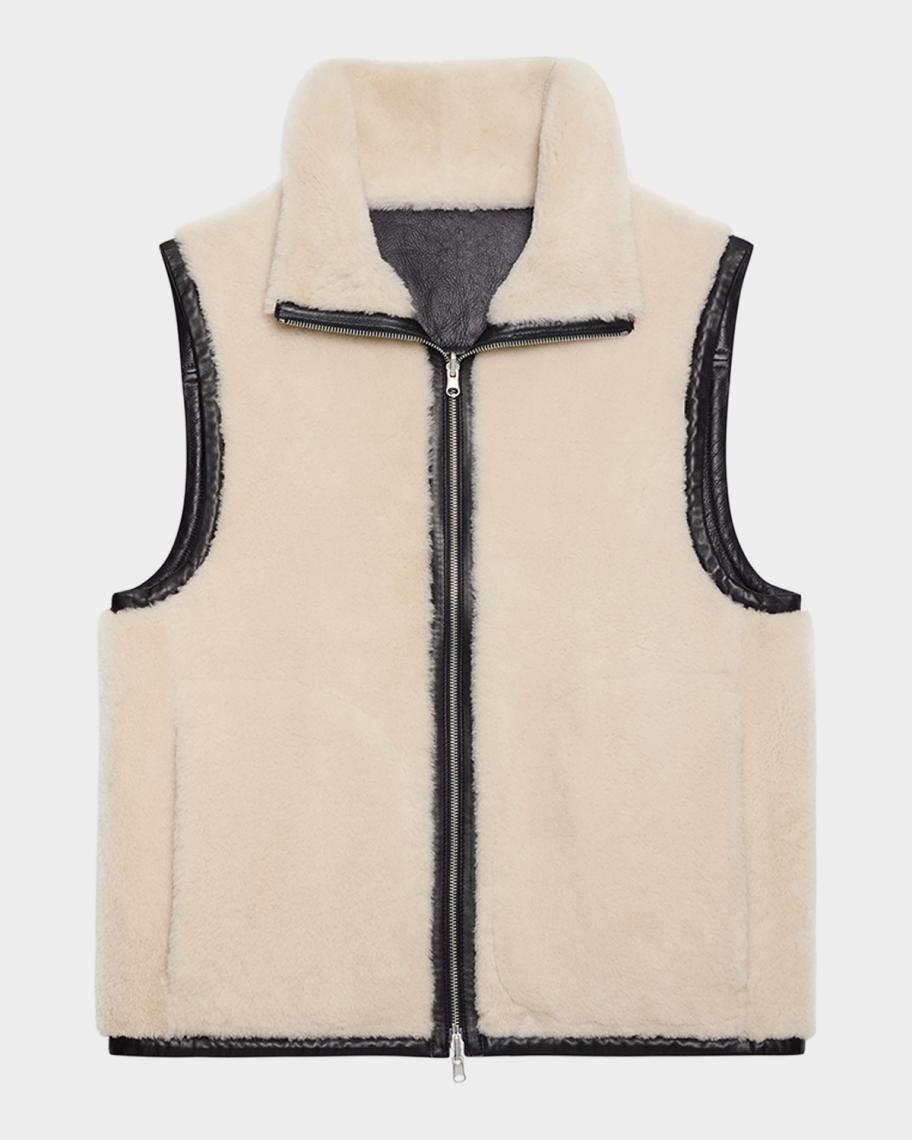 Helmut Lang Men's Reversible Shearling Funnel Neck Full-Zip Vest
