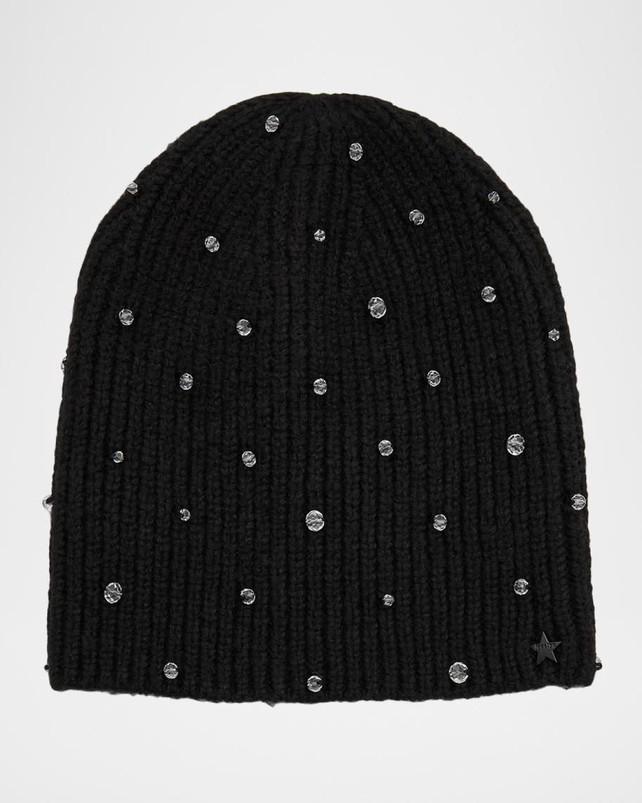 Jocelyn Black Beanie with Crystal Embellishments Ladie Rhinestone Beanie main image 4