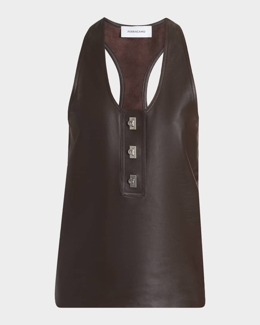 トップス salvatoreFerragamo Ferragamo Toggle Nappa Leather Racerback Tank Top | Neiman Marcus