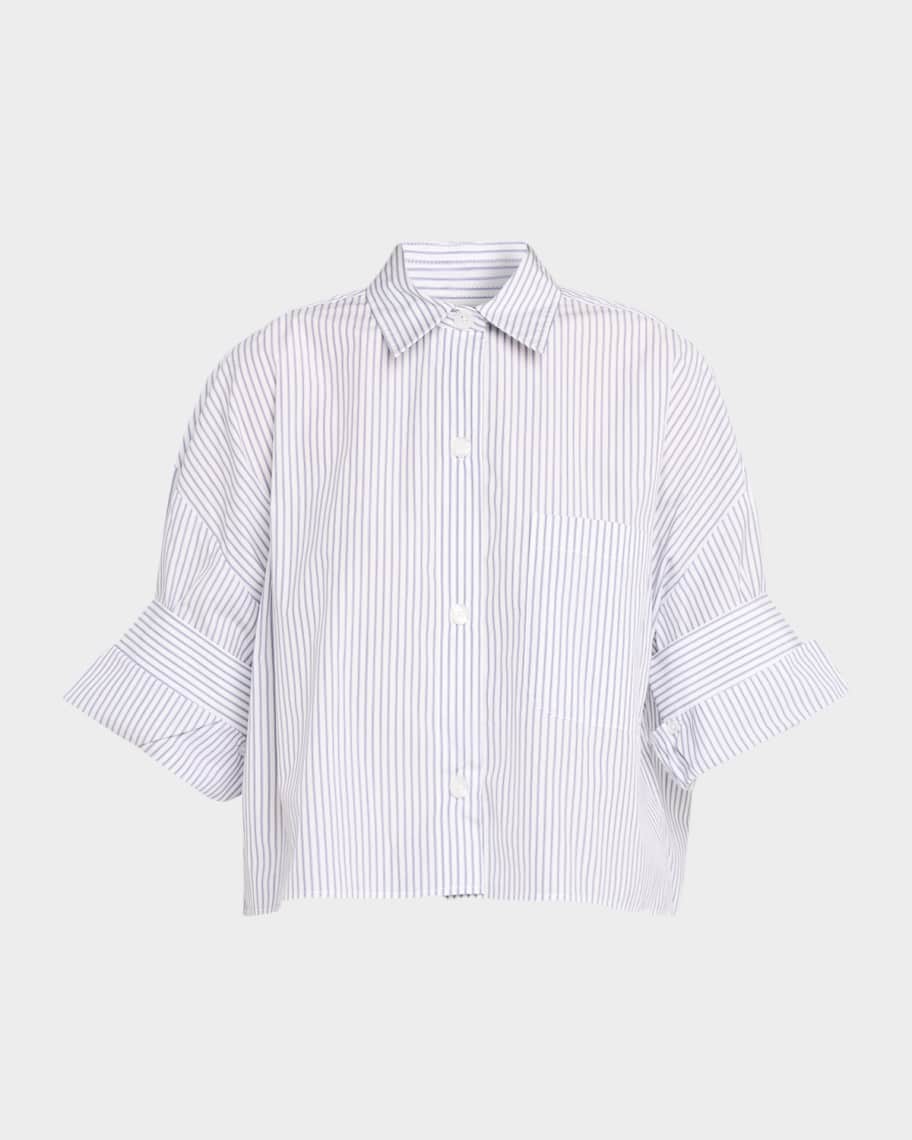 TWP Next Ex Cropped Shirt in Micro Hairline Stripe | Neiman Marcus
