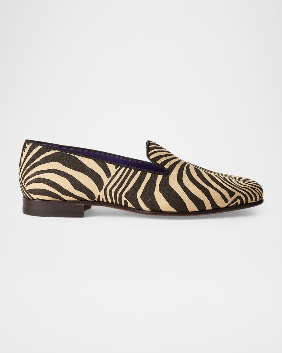 Ralph Lauren Purple Label Men's Alonzo Zebra Print Linen Slippers