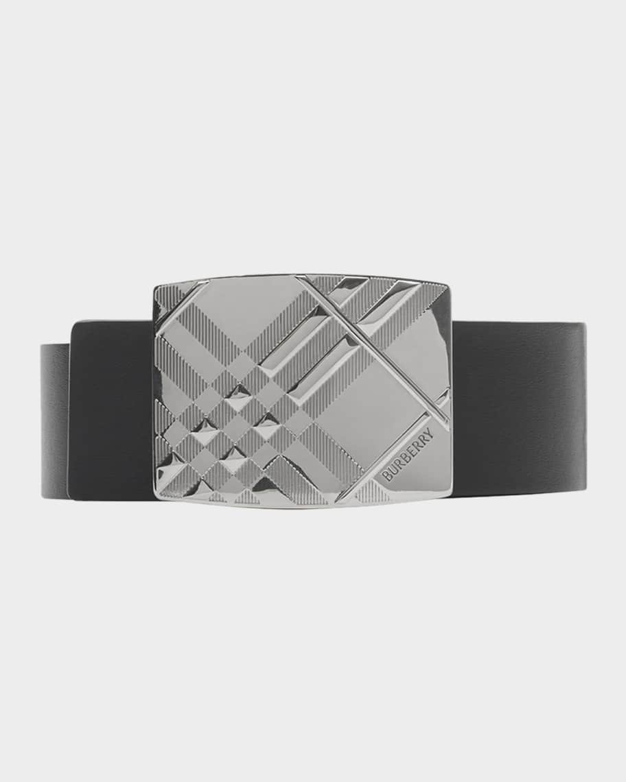 Burberry Men's Check-Engraved Buckle Reversible Leather Belt