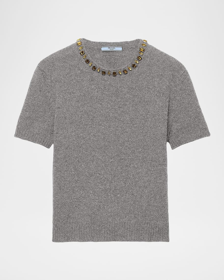 Prada Jewel-Embellished Wool-Cashmere Sweater | Neiman Marcus