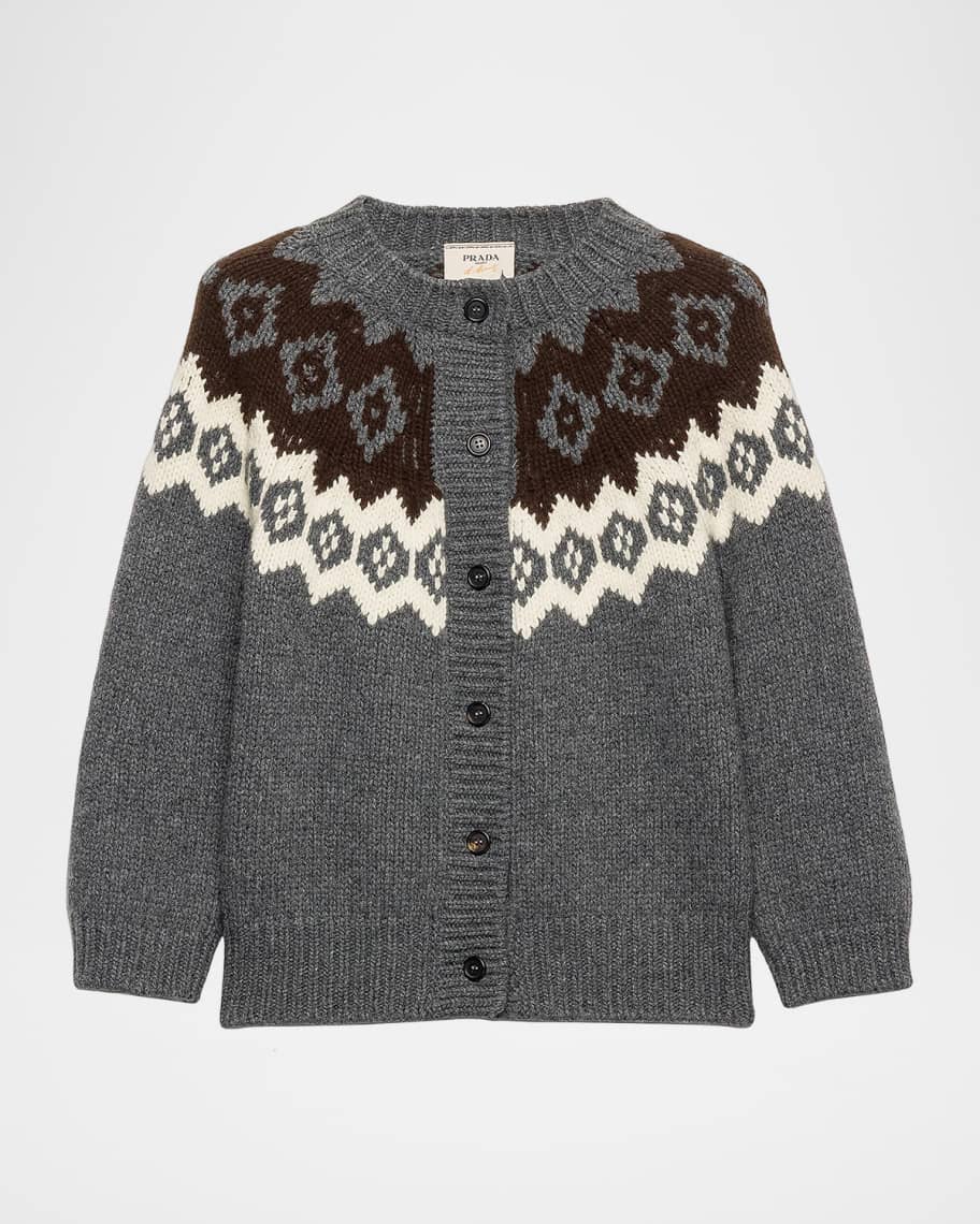 Prada Intarsia Wool-Cashmere Button-Front Cardigan | Neiman Marcus