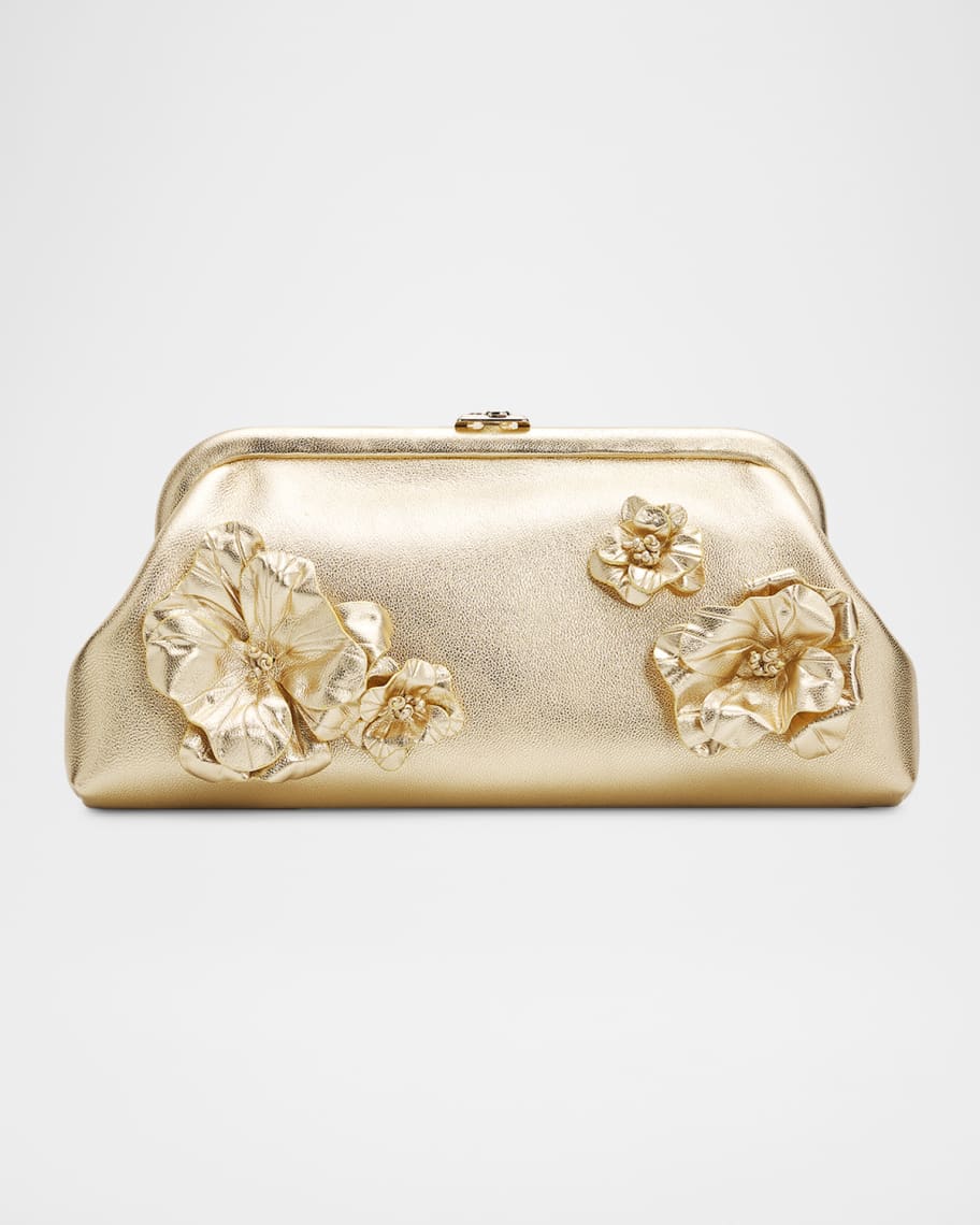 Jimmy Choo Skylar Floral Applique Metallic Leather Clutch Bag