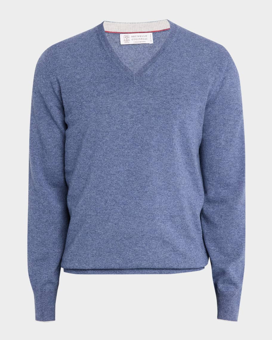 Brunello Cucinelli Men's Cashmere Knit V-Neck Sweater | Neiman Marcus