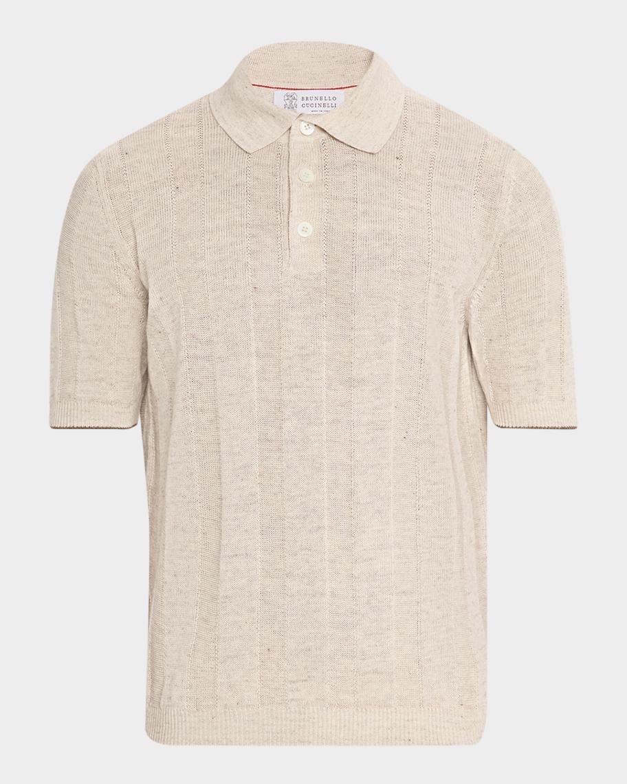 Brunello Cucinelli Men's Linen and Cotton Ribbed Short-Sleeve Polo