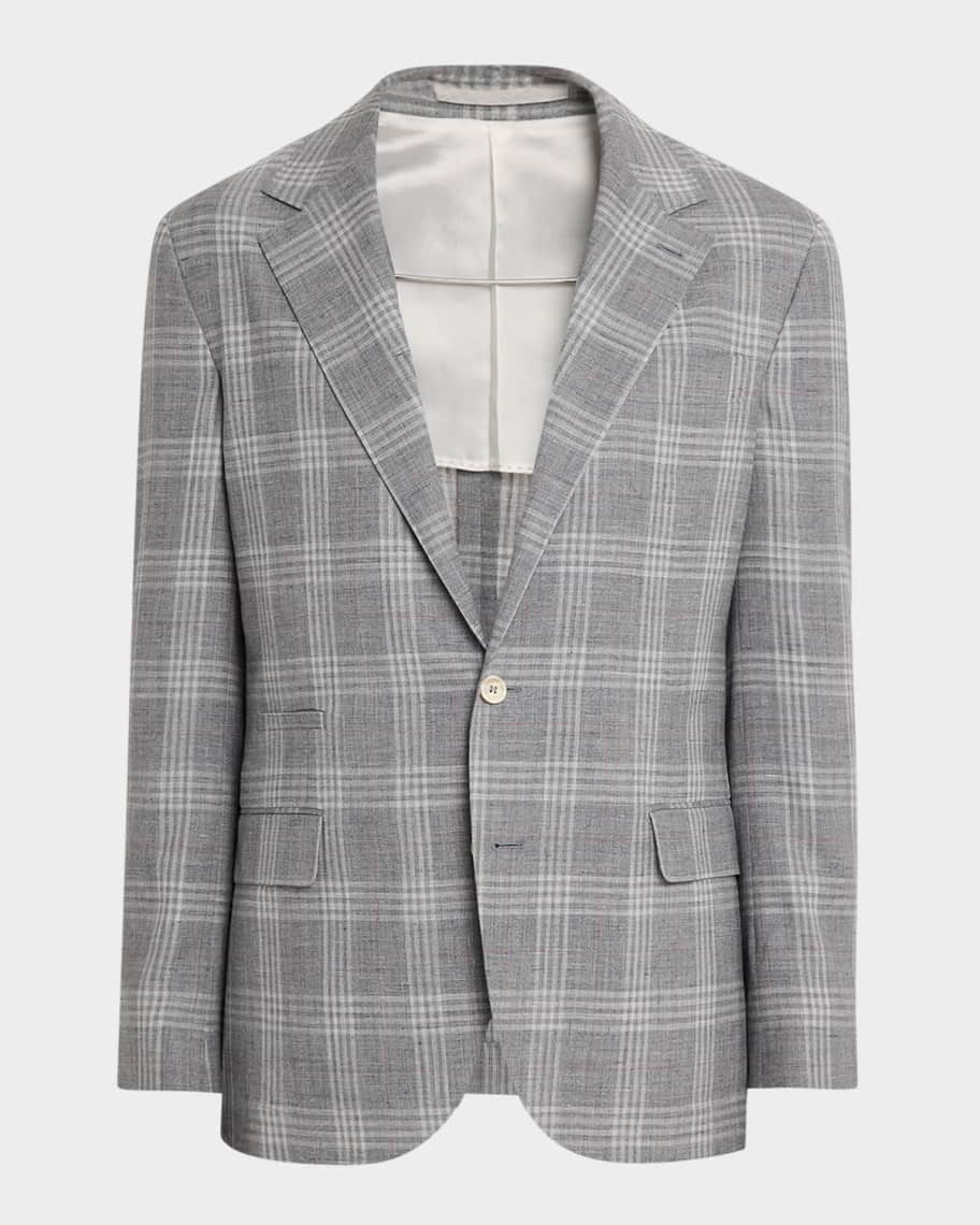 BRUNELLO CUCINELLI ベージュ チェック柄 ビジネスジャケット Brunello Cucinelli - Beige Brown Glen Check Single Breasted Blazer
