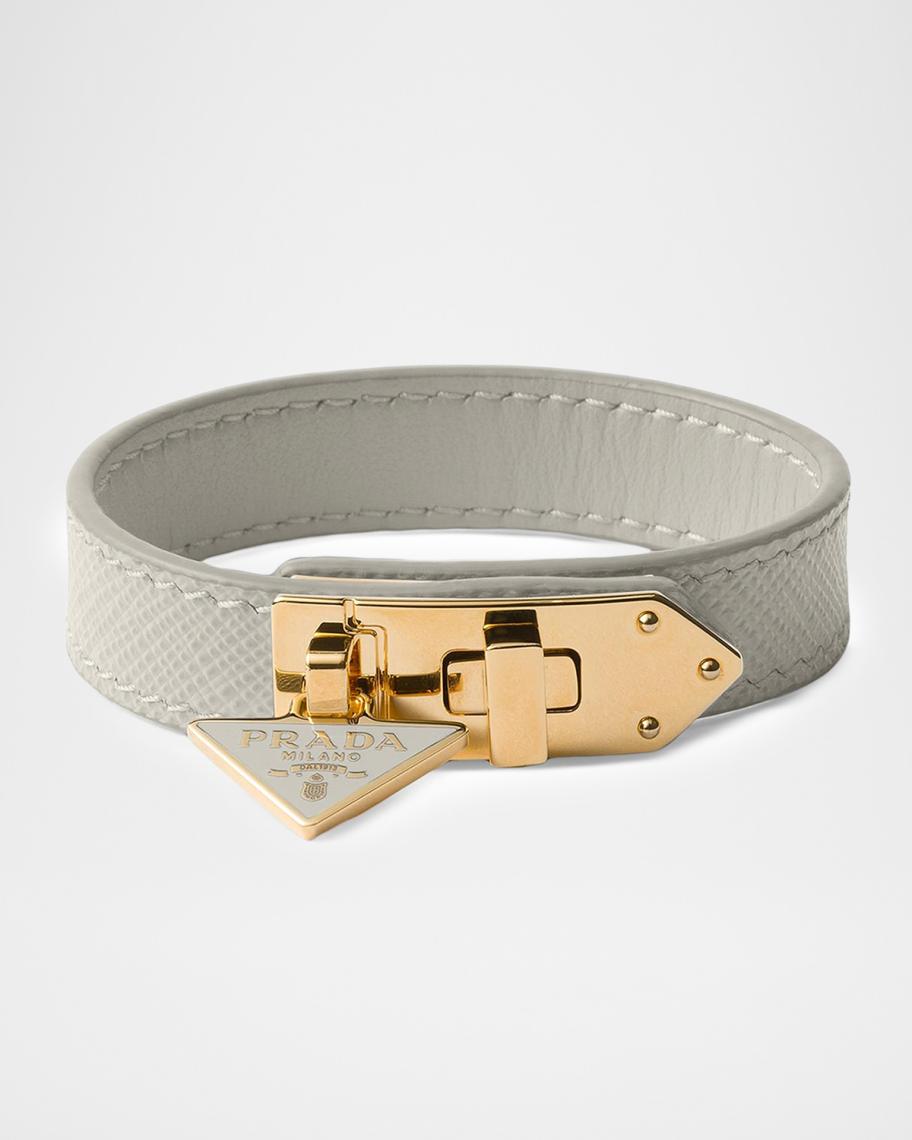 Prada Saffiano Leather Bracelet with Logo Charm | Neiman Marcus display picture 3