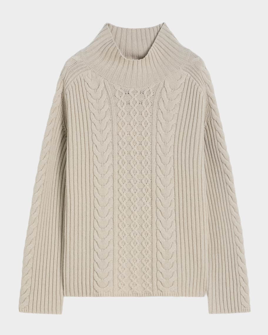 Max Mara Miele Wool Cable Knit Turtleneck Sweater | Neiman Marcus