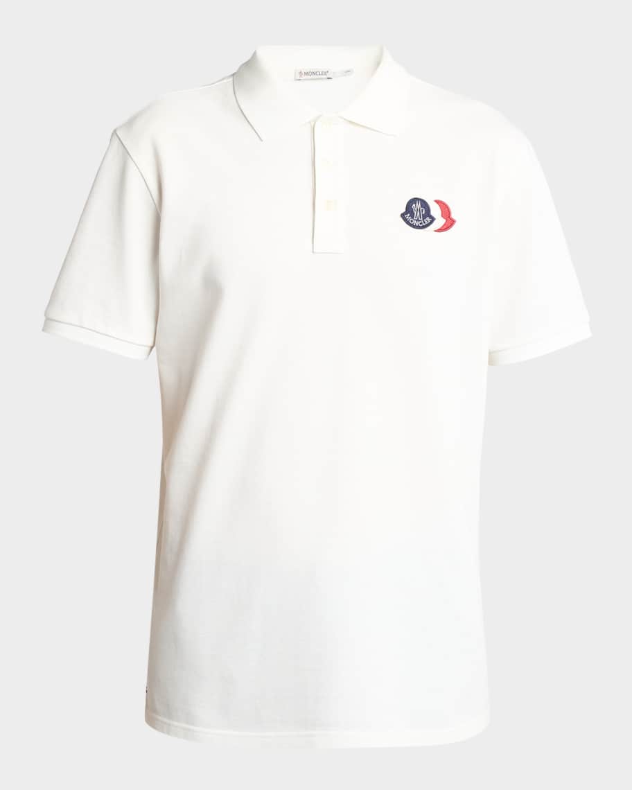 Moncler Men's Cotton Pique Tricolor Logo Patch Polo Shirt | Neiman