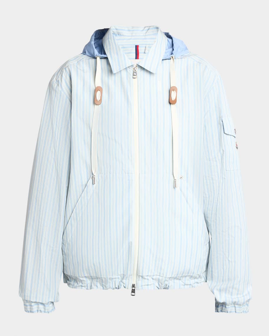 Moncler Men's Havas Stripe Full-Zip Hooded Shirt Jacket | Neiman