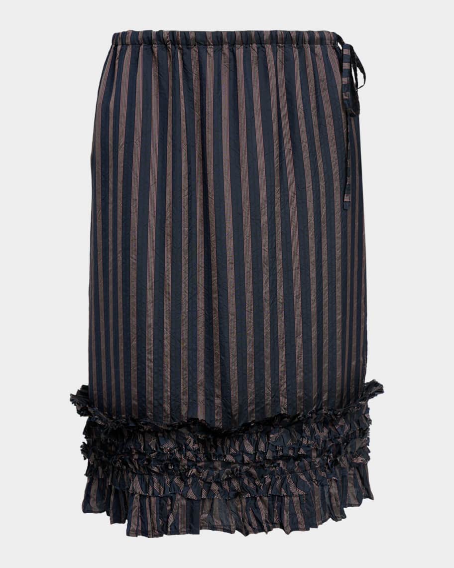 DRIES VAN NOTEN ロング フレア スカート ダークネイビー38 Dries Van Noten Scotts Striped Ruffle Satin Midi Skirt | Neiman Marcus