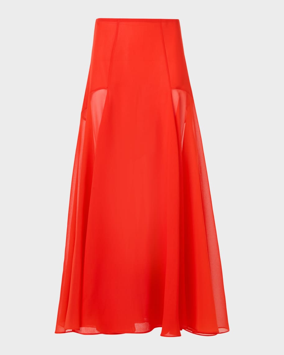 Akris Sheer Silk Organza Godet Midi Skirt | Neiman Marcus
