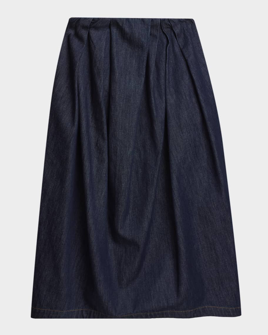 Dries Van Noten Sonista Pleated Denim Midi Skirt | Neiman Marcus