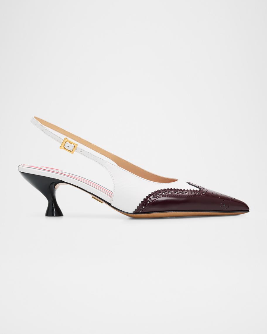 Thom Browne 50mm Brogue Leather Slingback Pumps | Neiman Marcus