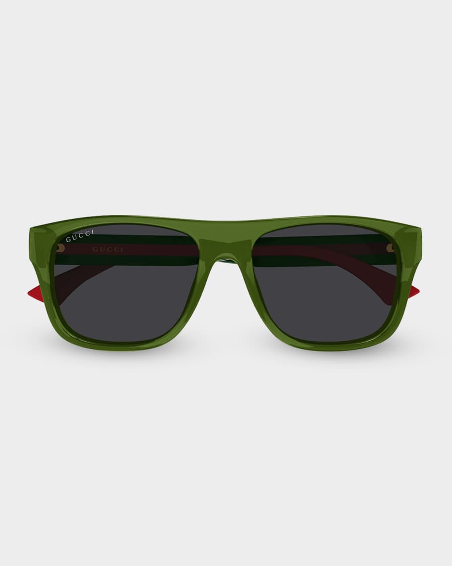 Gucci Men's GG2119S-003 Green and Red Acetate Rectangle Sunglasses