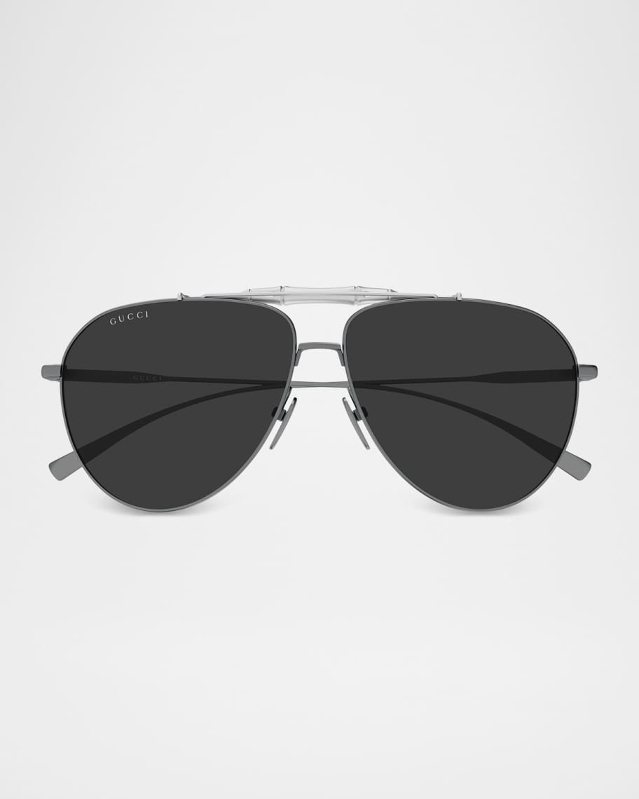Gucci Men's GG2064S-001 Double-Bridge Metal Aviator Sunglasses