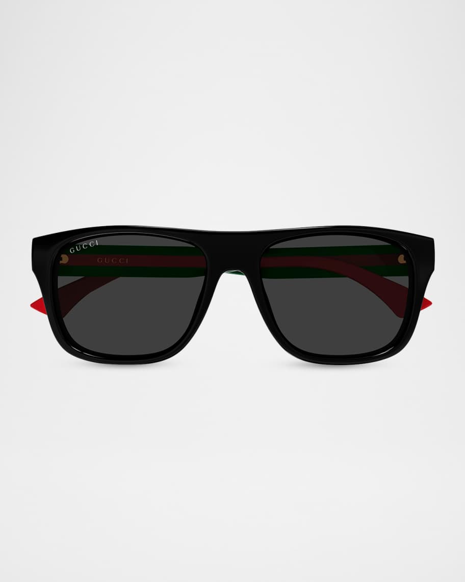 Gucci Men's GG2119S-001 Green and Red Acetate Rectangle Sunglasses
