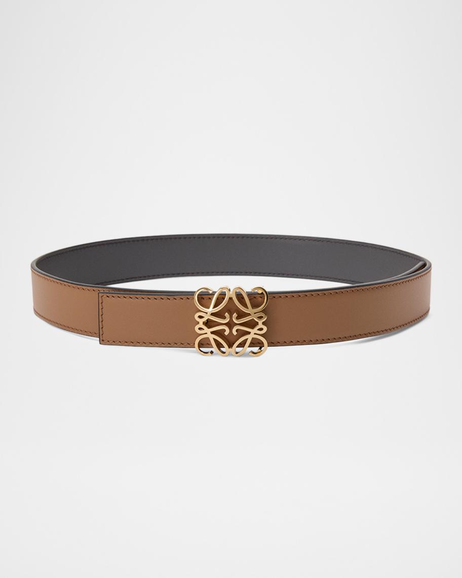 Loewe Belt Reversible Anagram Bombe Gold Tan Leather LOEWE Brown Leather Reversible Anagram Bombé Belt | Harrods US main image 4