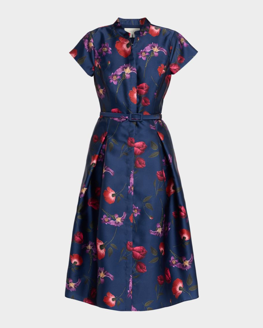 SACHIN BABI Martine Pleated Floral-Print Mikado Midi Dress