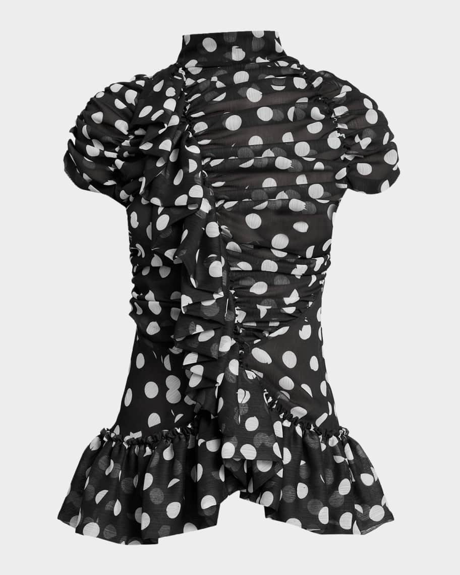 Dries Van Noten Chuchu Polka-Dot Sheer Ruffle Blouse | Neiman Marcus