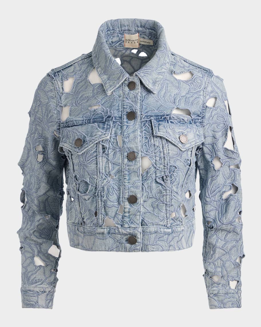 ALICE + OLIVIA Chloe Laser-Cut Denim Jacket | Neiman Marcus