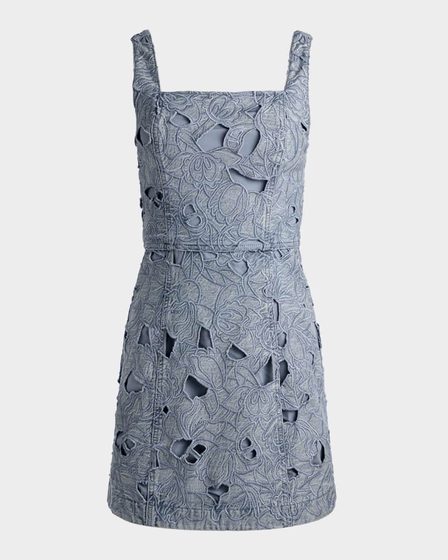 ALICE + OLIVIA Maryann Cutout Floral Denim Mini Dress | Neiman Marcus