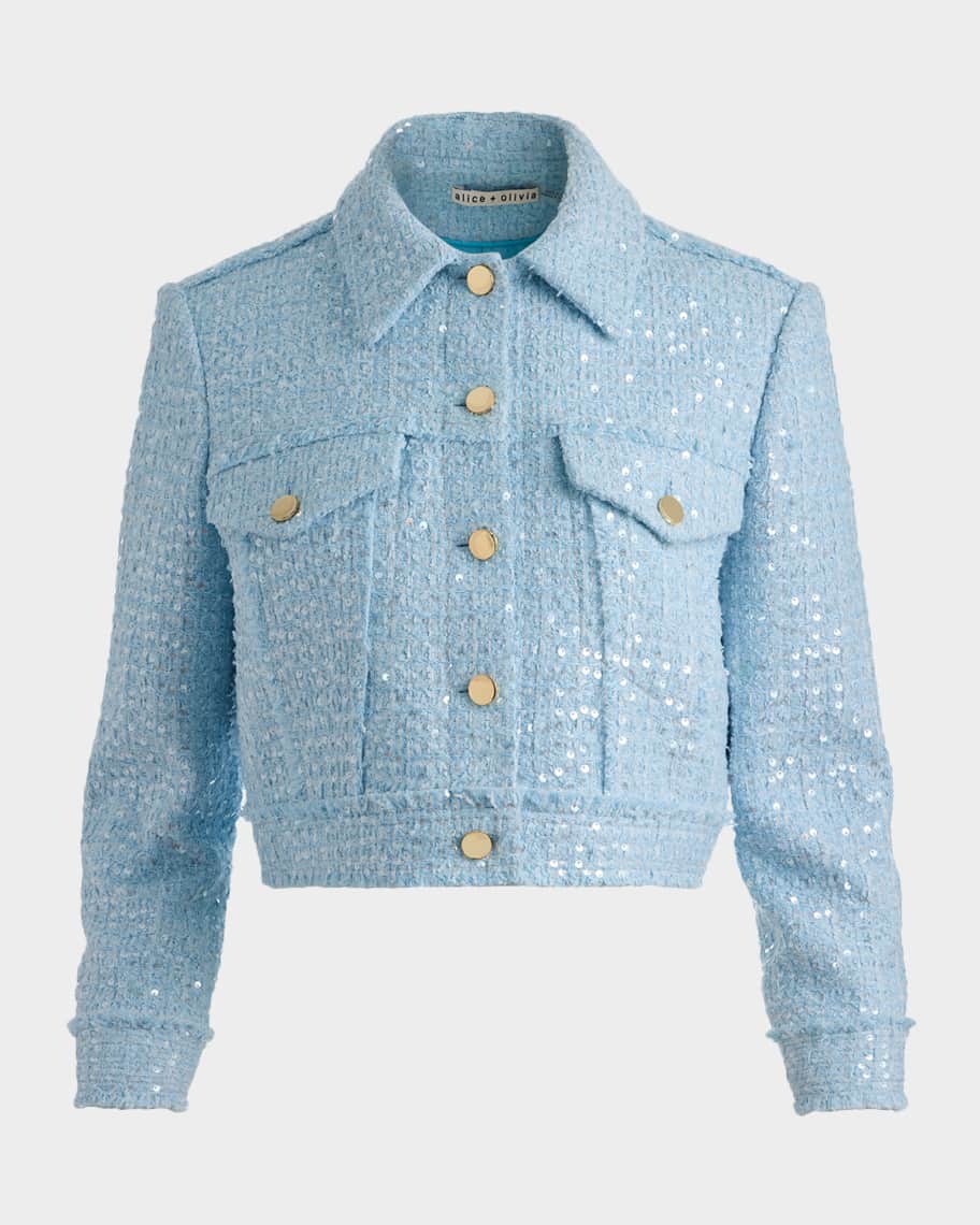 ALICE + OLIVIA Chloe Sequined Tweed Cropped Jacket | Neiman Marcus