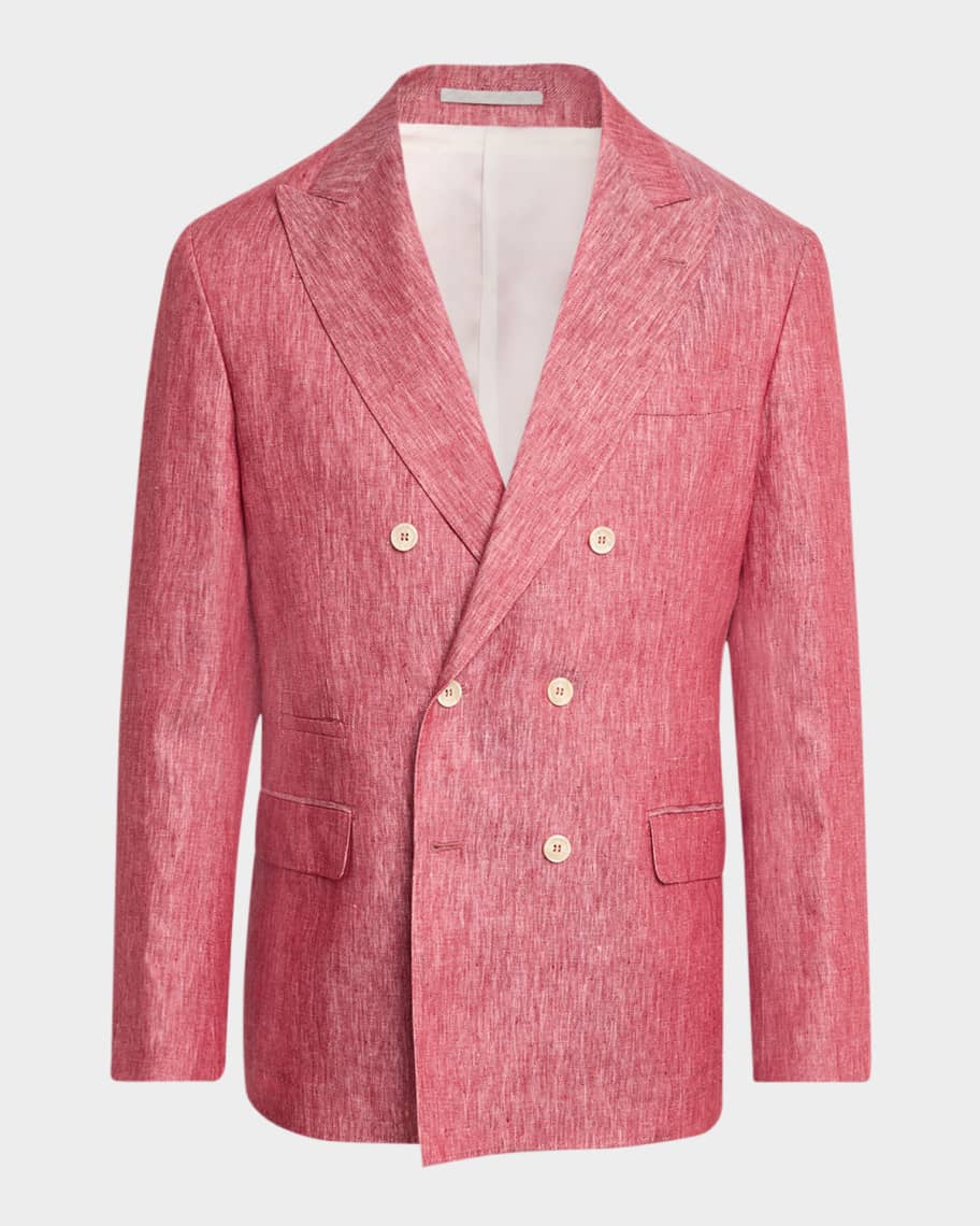 Brunello Cucinelli Men's Linen Denim Double-Breasted Deconstructed