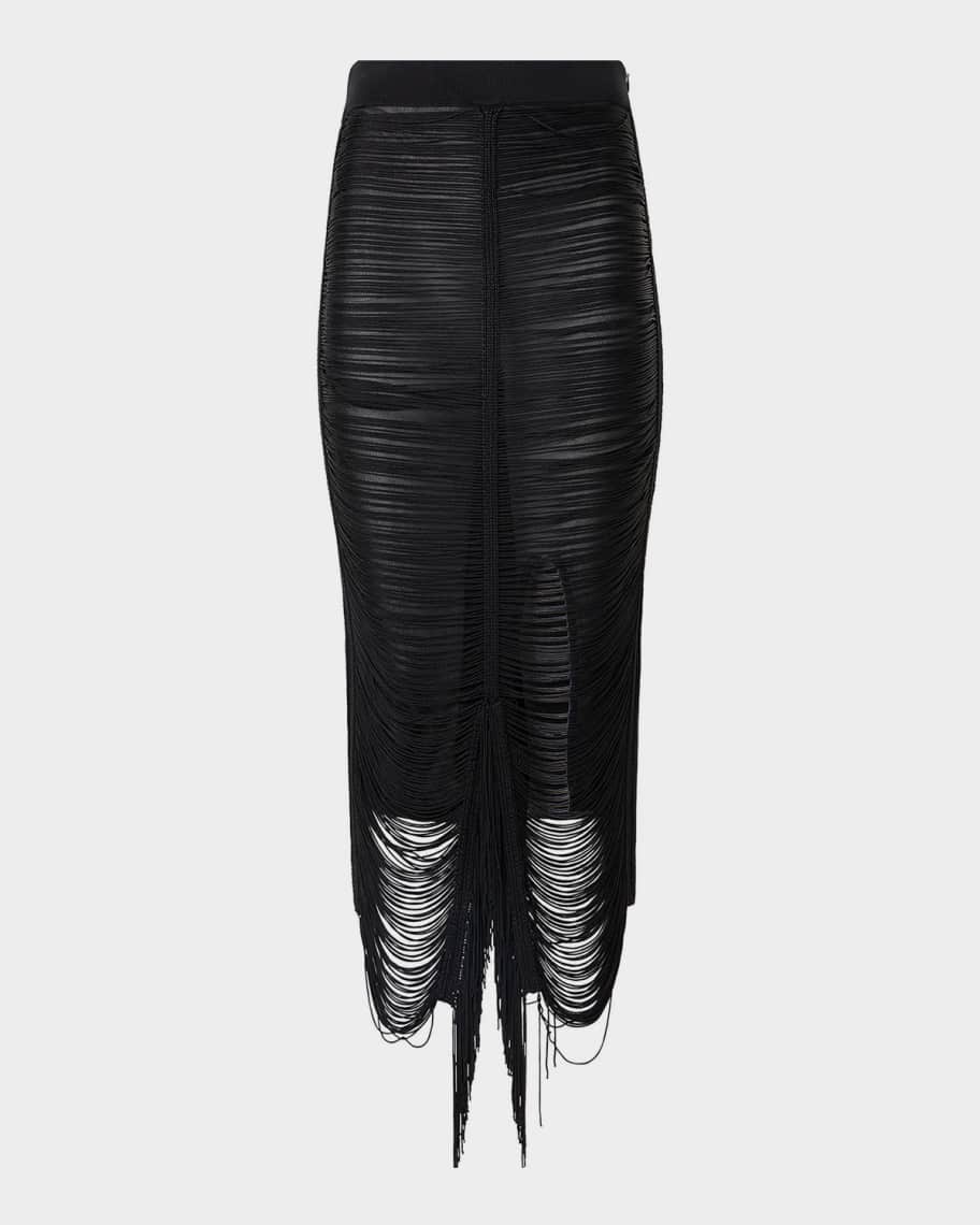Akris Draped Fringe Silk Knit Midi Pencil Skirt | Neiman Marcus