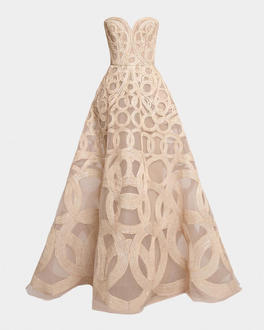 Strapless Sequin Embroidered Tulle Gown