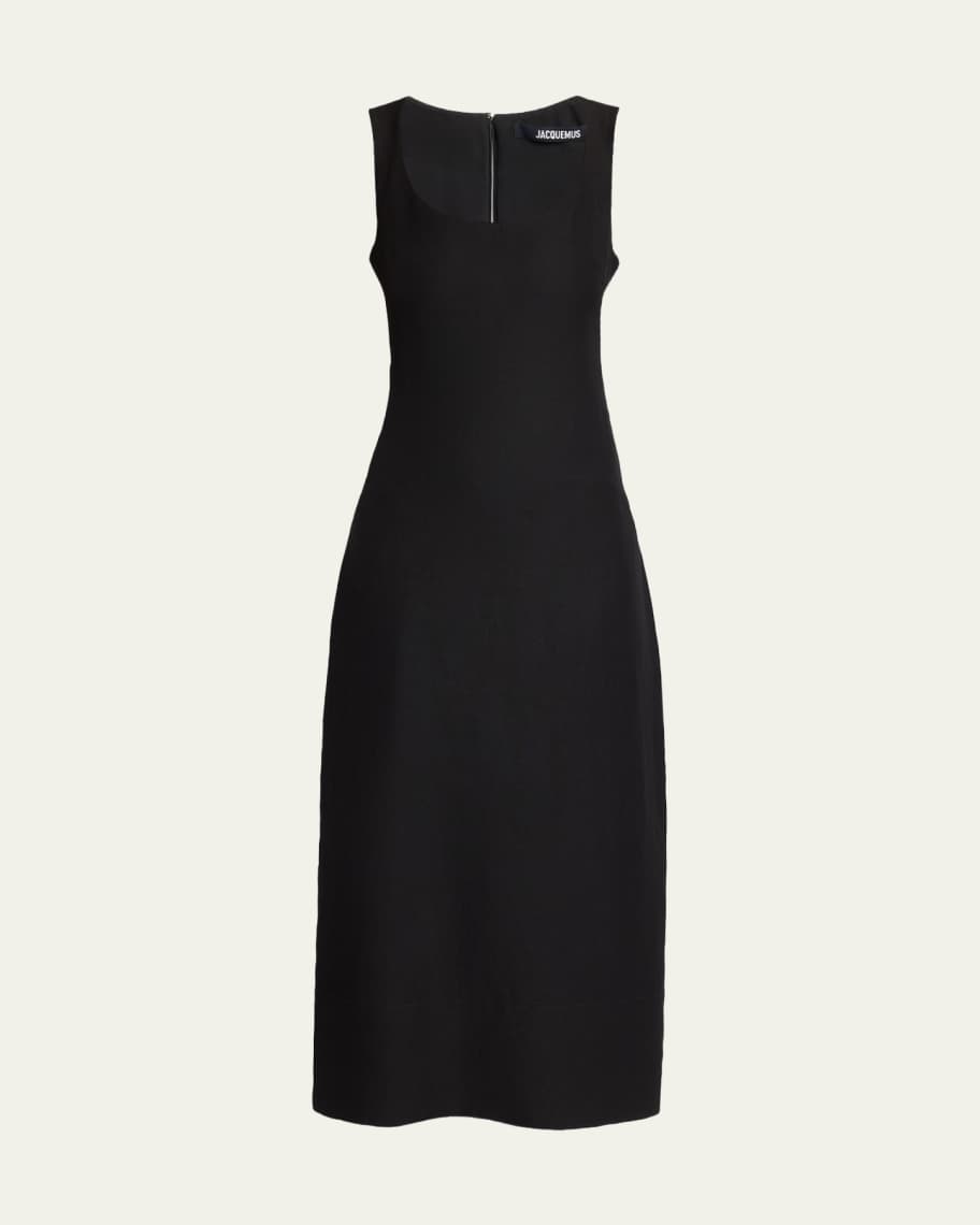 knee length dresses for ladies The Linen Short-Sleeve Scoop Midi Dress main image 1