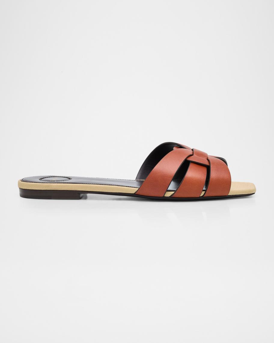 Saint Laurent Tribute Woven Leather Flat Sandals | Neiman Marcus